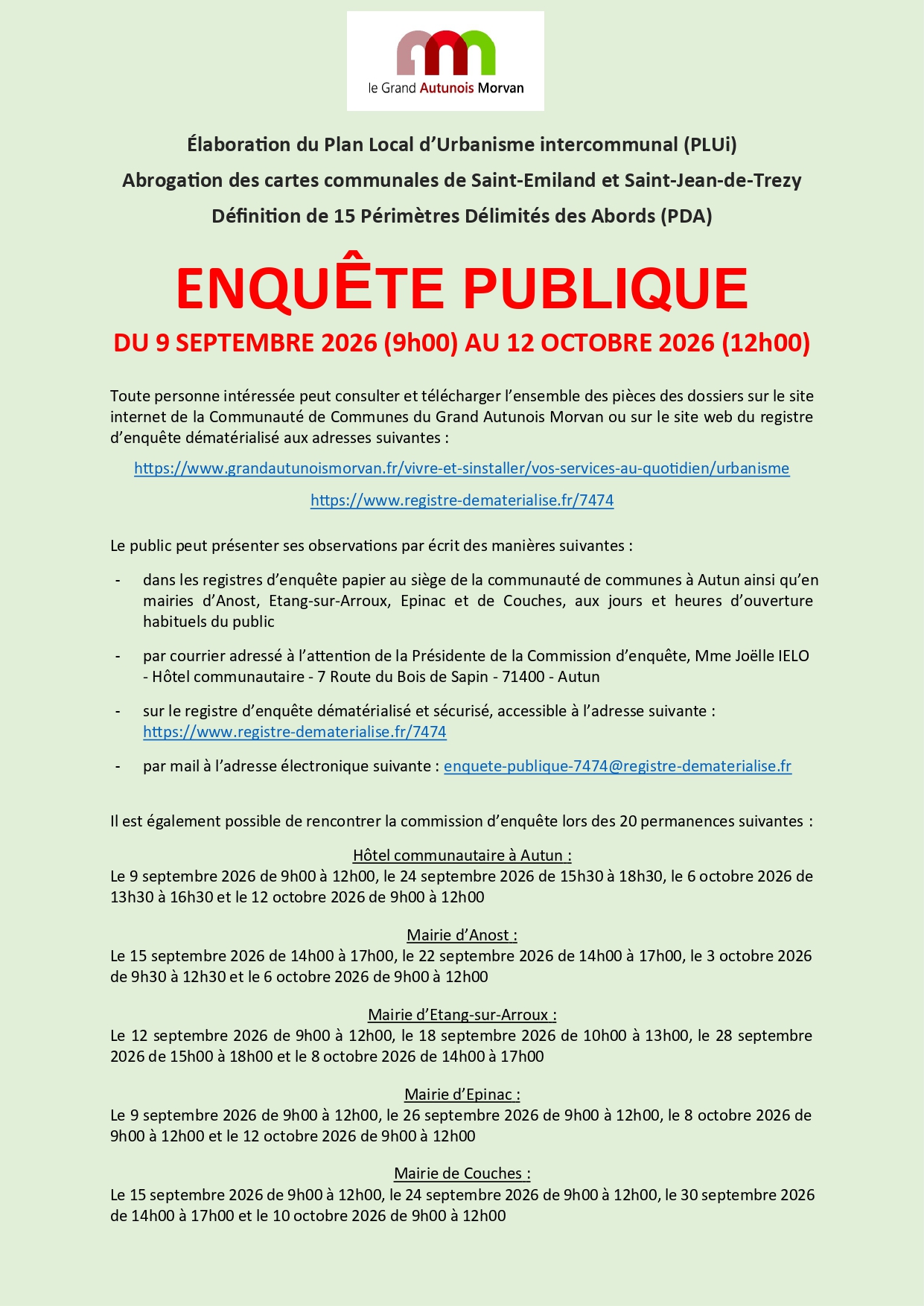 Plui: avis d'enquête publiqe